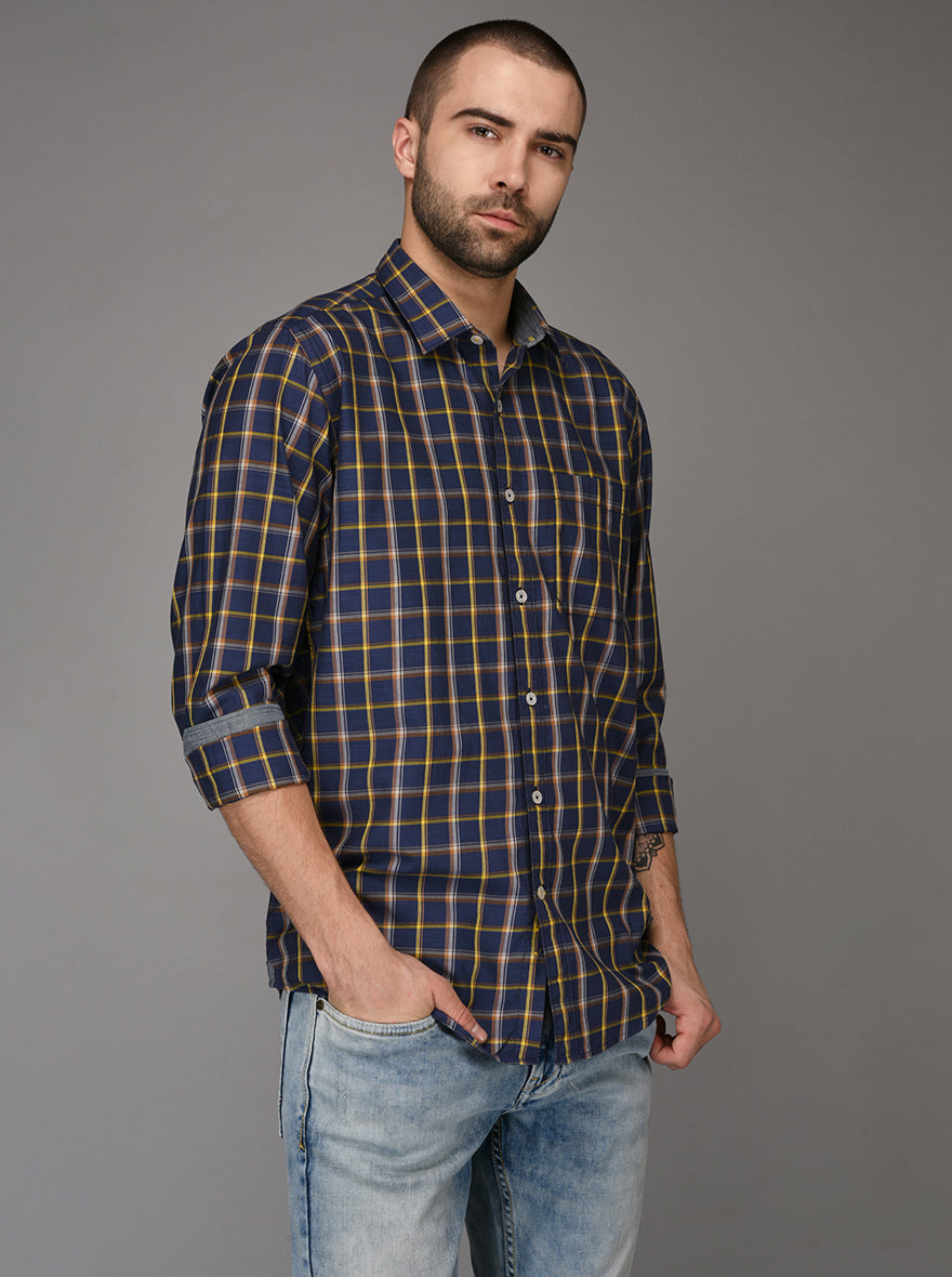 Blue Checked Slim Fit Casual Shirt | JB Sport