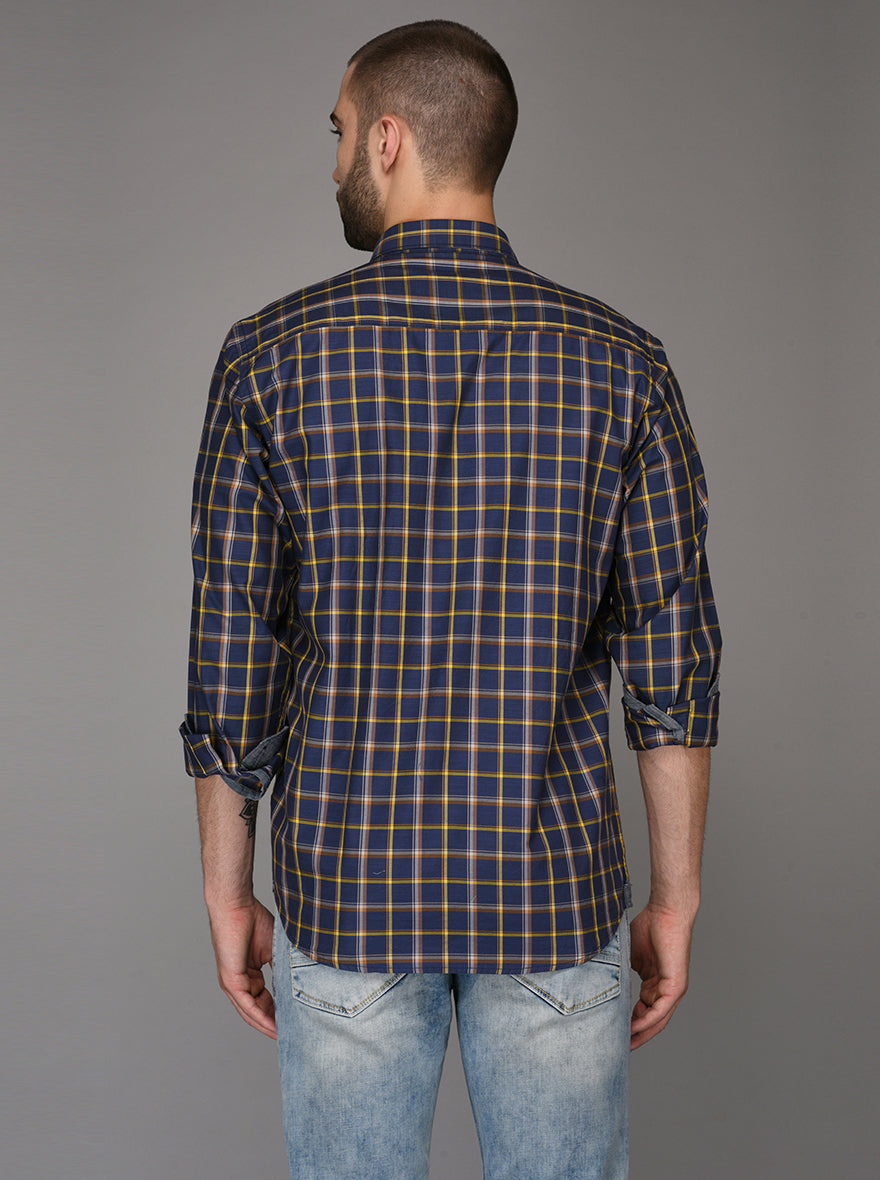 Blue Checked Slim Fit Casual Shirt | JB Sport