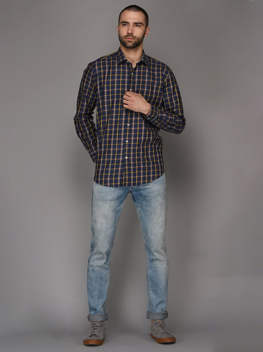 Blue Checked Slim Fit Casual Shirt | JB Sport