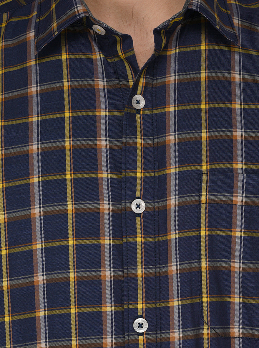 Blue Checked Slim Fit Casual Shirt | JB Sport