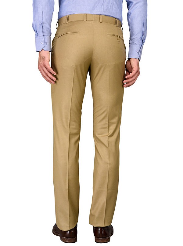 Greenfibre Khaki Self Textured Slim Fit Formal Trouser