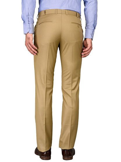 Greenfibre Khaki Self Textured Slim Fit Formal Trouser