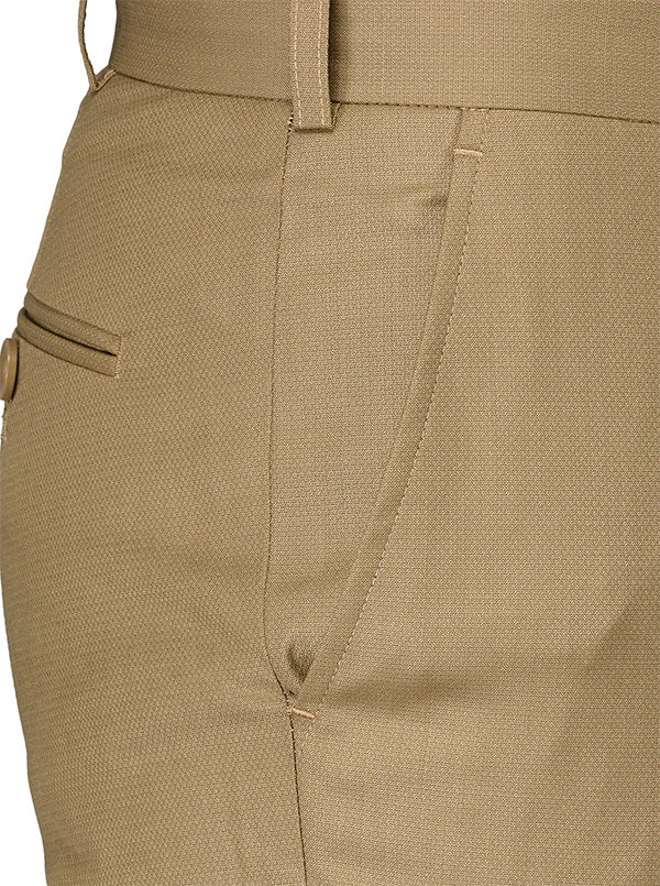 Greenfibre Khaki Self Textured Slim Fit Formal Trouser