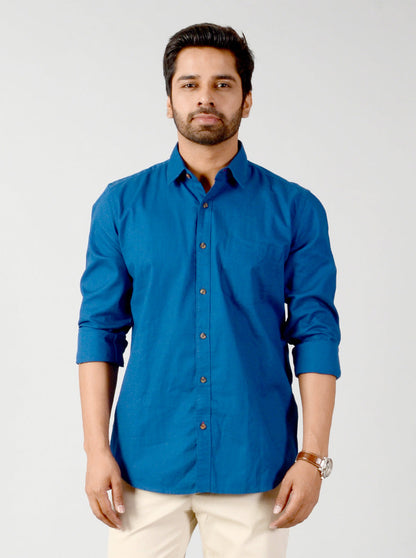 Petrol Blue Solid Slim Fit Casual Shirt | JB Sport