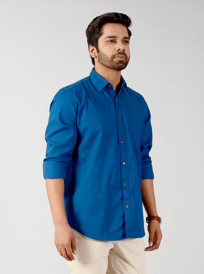 Petrol Blue Solid Slim Fit Casual Shirt | JB Sport