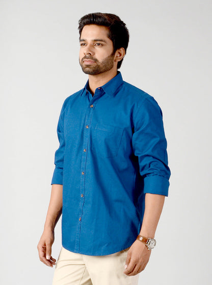 Petrol Blue Solid Slim Fit Casual Shirt | JB Sport