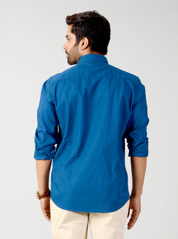Petrol Blue Solid Slim Fit Casual Shirt | JB Sport