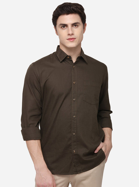 Dark Olive Tailored Fit Solid Casual Shirt | JB Sport