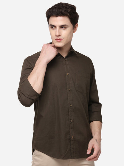 Dark Olive Tailored Fit Solid Casual Shirt | JB Sport