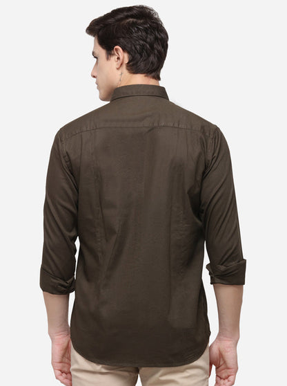 Dark Olive Tailored Fit Solid Casual Shirt | JB Sport