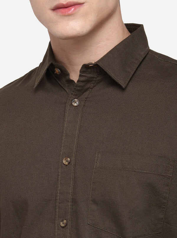 Dark Olive Tailored Fit Solid Casual Shirt | JB Sport