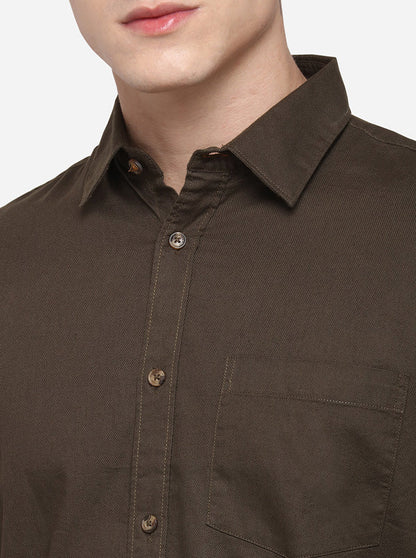 Dark Olive Tailored Fit Solid Casual Shirt | JB Sport