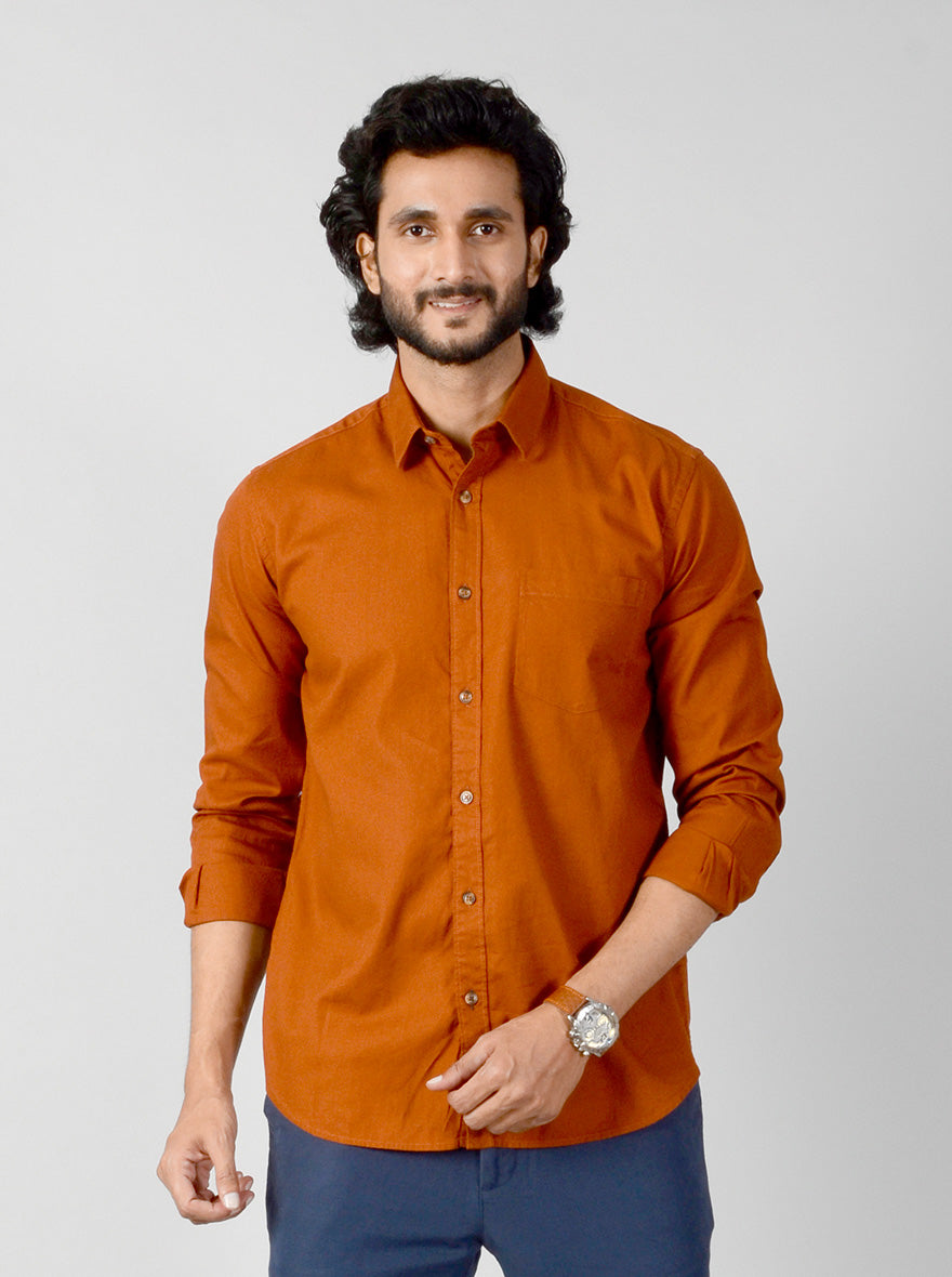 Rust Solid Slim Fit Casual Shirt | JB Sport