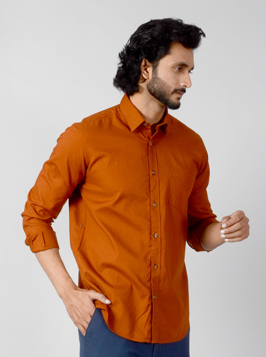 Rust Solid Slim Fit Casual Shirt | JB Sport