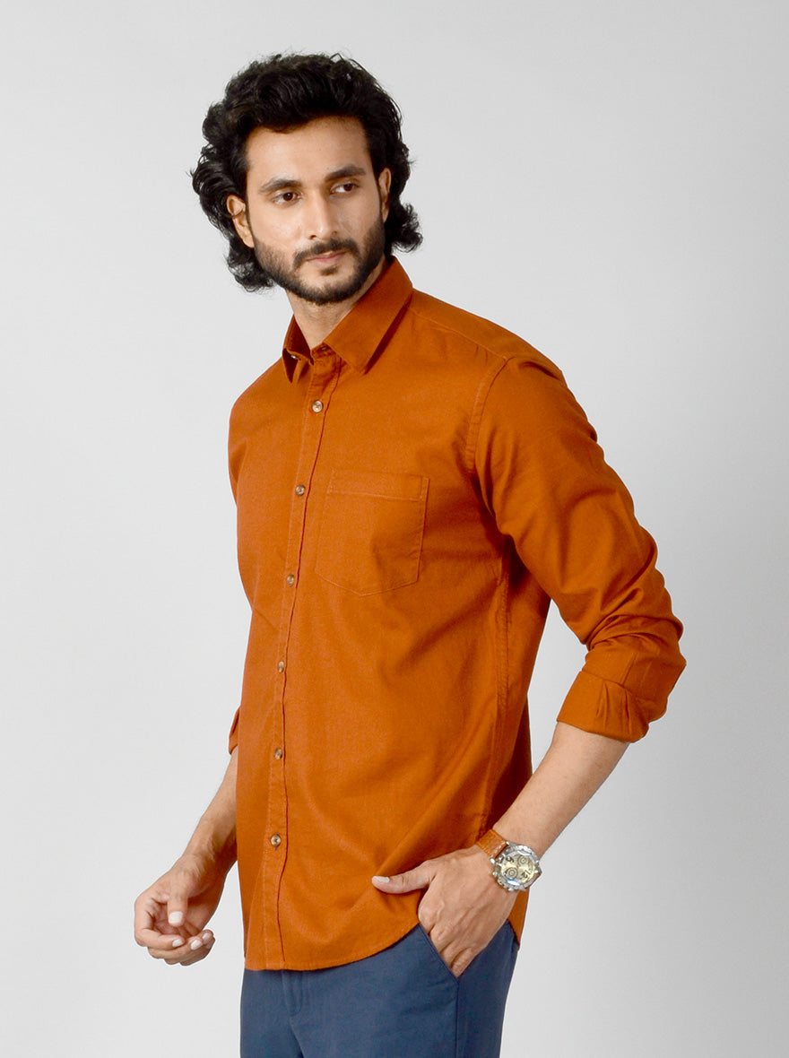 Rust Solid Slim Fit Casual Shirt | JB Sport