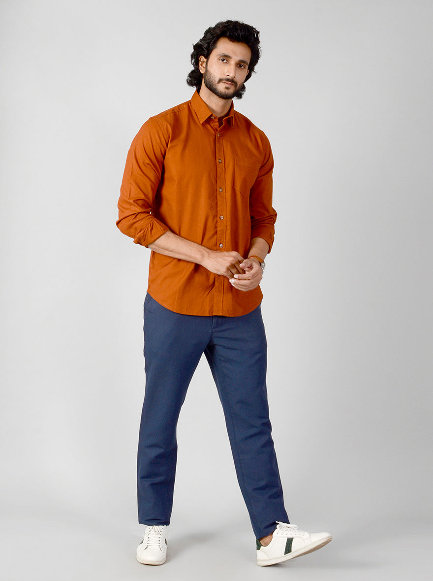 Rust Solid Slim Fit Casual Shirt | JB Sport