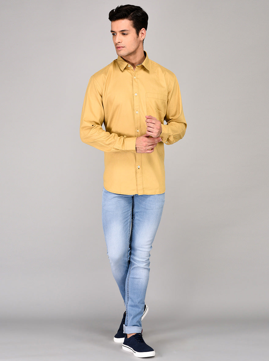 Greenfibre Beige Regular Fit Casual Shirt