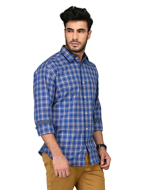 Greenfibre Royal Blue Checked Regular Fit Casual Shirt