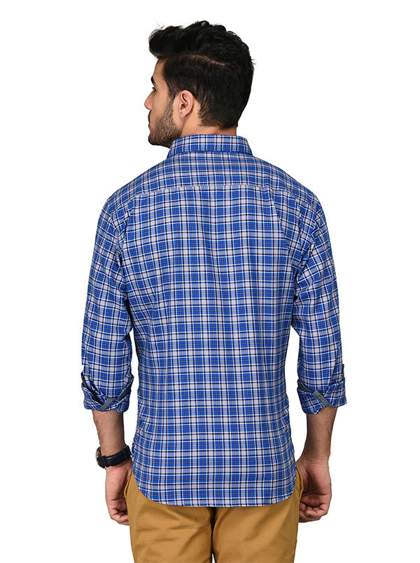 Greenfibre Royal Blue Checked Regular Fit Casual Shirt