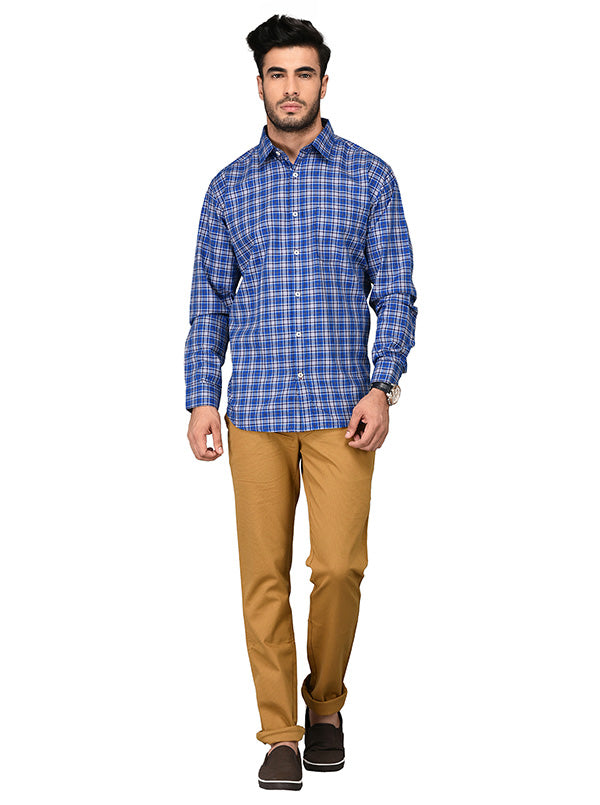 Greenfibre Royal Blue Checked Regular Fit Casual Shirt