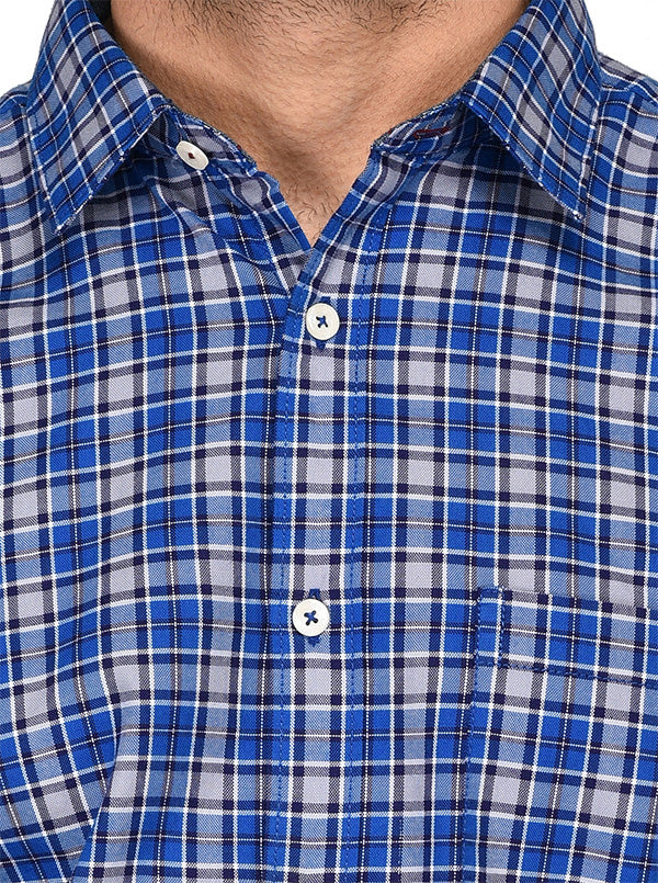 Greenfibre Royal Blue Checked Regular Fit Casual Shirt