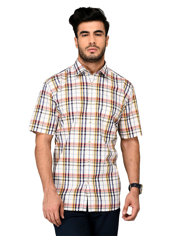 Yellow & Blue Checked Slim Fit Casual Shirt | JB Sport