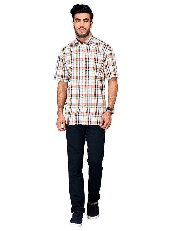 Yellow & Blue Checked Slim Fit Casual Shirt | JB Sport