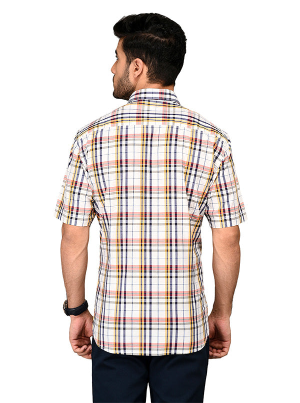 Yellow & Blue Checked Slim Fit Casual Shirt | JB Sport