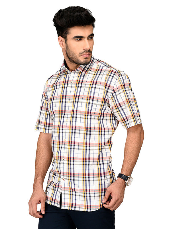 Yellow & Blue Checked Slim Fit Casual Shirt | JB Sport