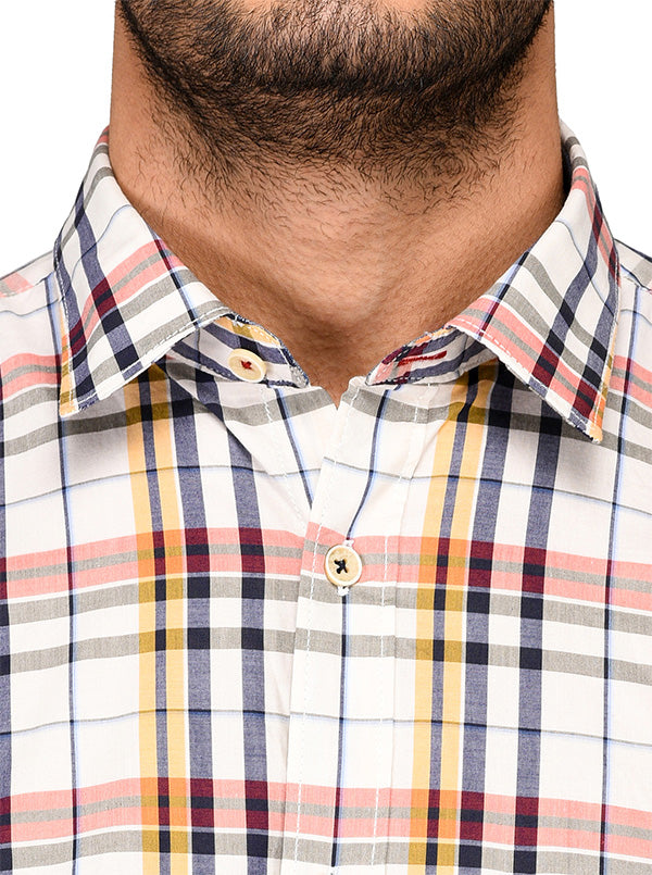 Yellow & Blue Checked Slim Fit Casual Shirt | JB Sport