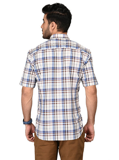 Coffee Brown & Blue Checked Slim Fit Casual Shirt | JB Sport