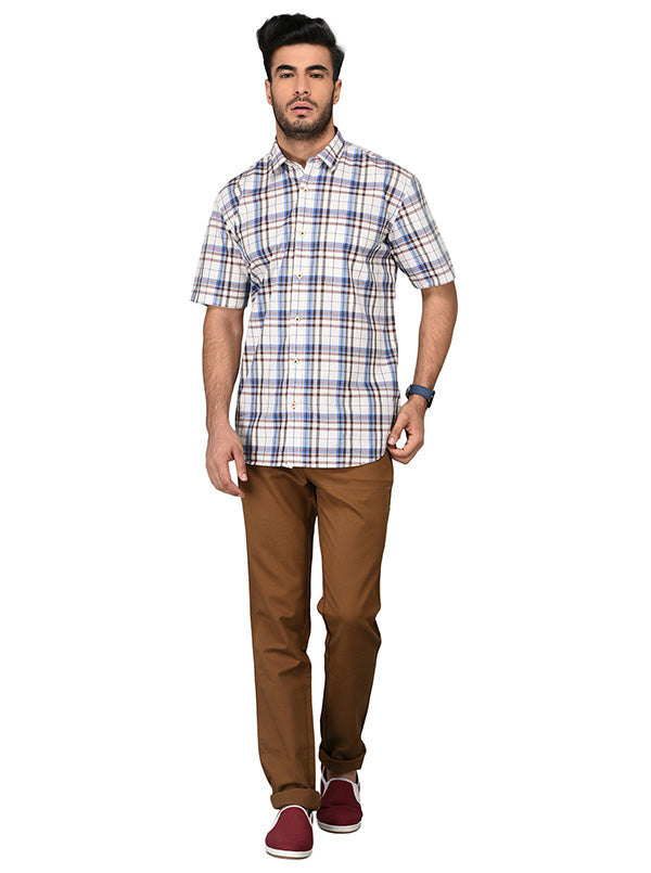 Coffee Brown & Blue Checked Slim Fit Casual Shirt | JB Sport