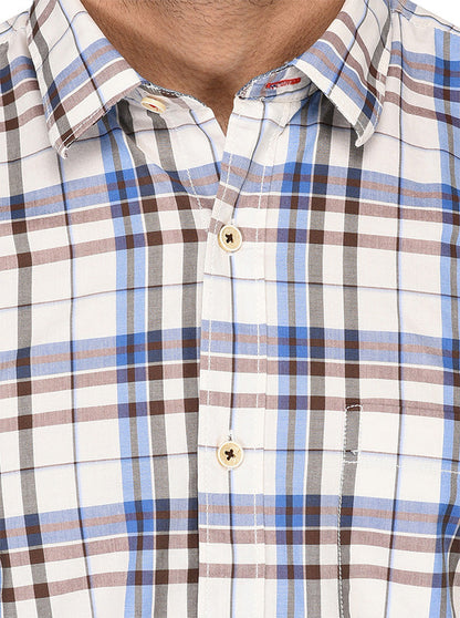 Coffee Brown & Blue Checked Slim Fit Casual Shirt | JB Sport