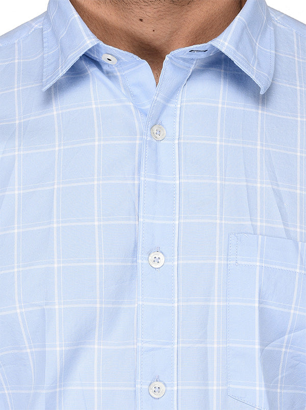 Sky Blue Checked Slim Fit Casual Shirt | JB Sport