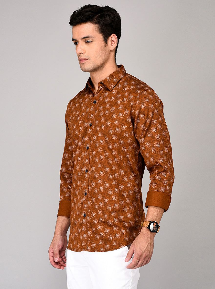 JB Sport Brown Printed Slim Fit Casual Shirt