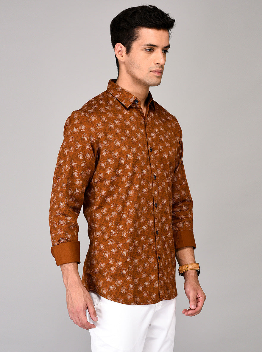 JB Sport Brown Printed Slim Fit Casual Shirt