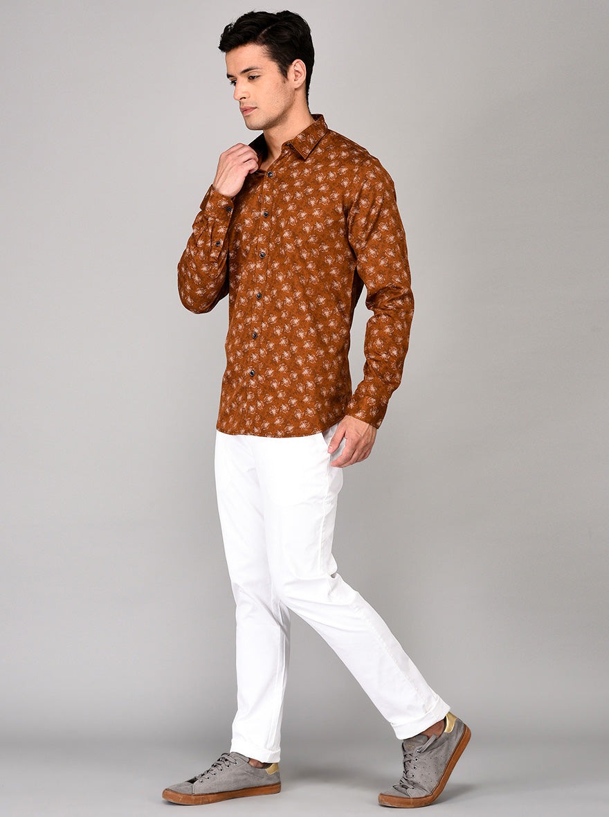 JB Sport Brown Printed Slim Fit Casual Shirt