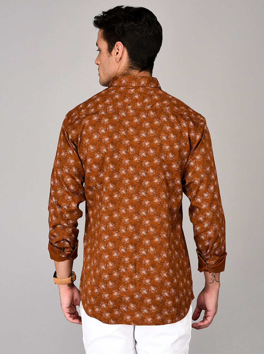 JB Sport Brown Printed Slim Fit Casual Shirt