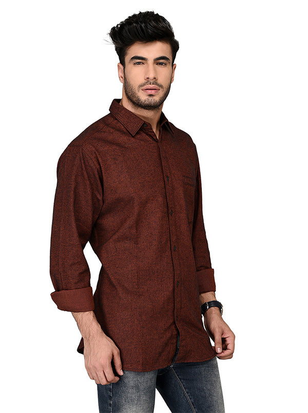 Greenfibre Rust Self Textured Slim Fit Casual Shirt