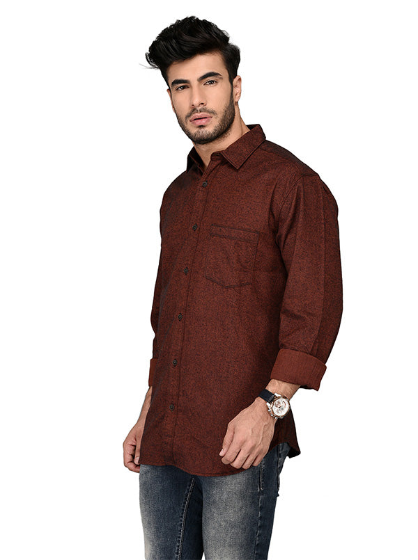 Greenfibre Rust Self Textured Slim Fit Casual Shirt