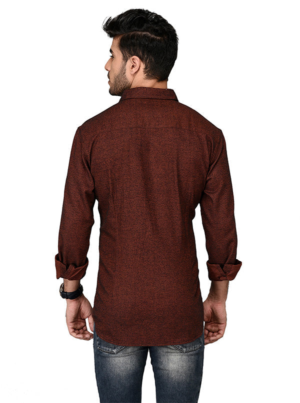 Greenfibre Rust Self Textured Slim Fit Casual Shirt