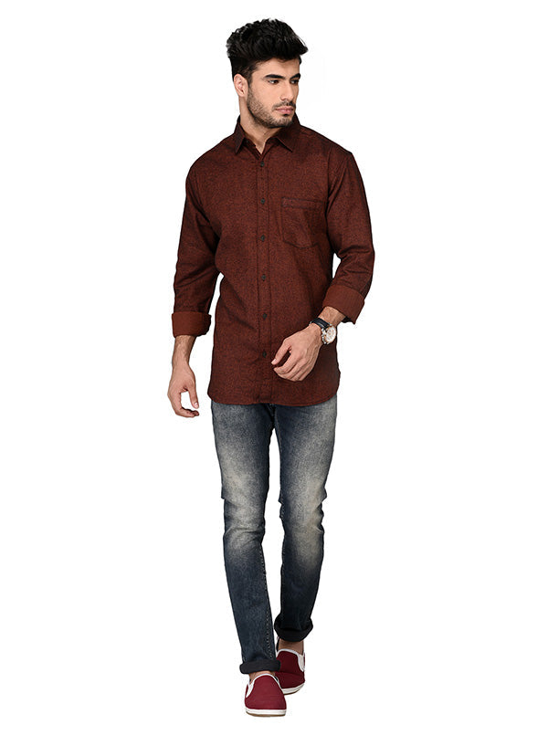 Greenfibre Rust Self Textured Slim Fit Casual Shirt