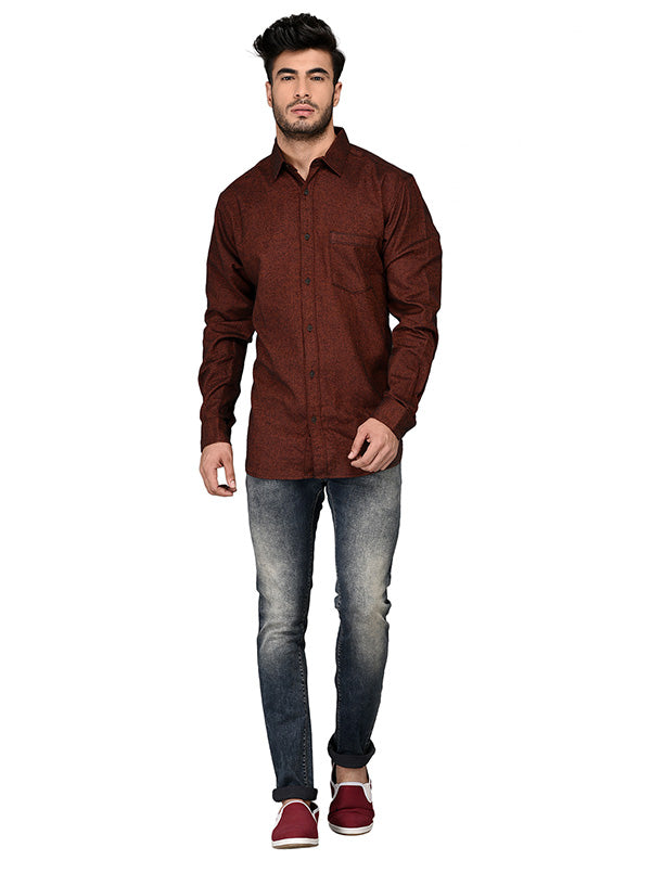 Greenfibre Rust Self Textured Slim Fit Casual Shirt