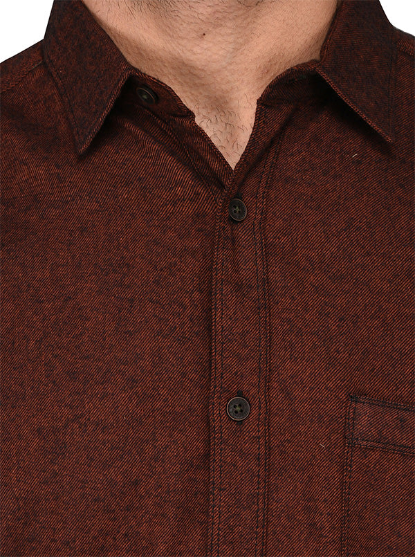 Greenfibre Rust Self Textured Slim Fit Casual Shirt