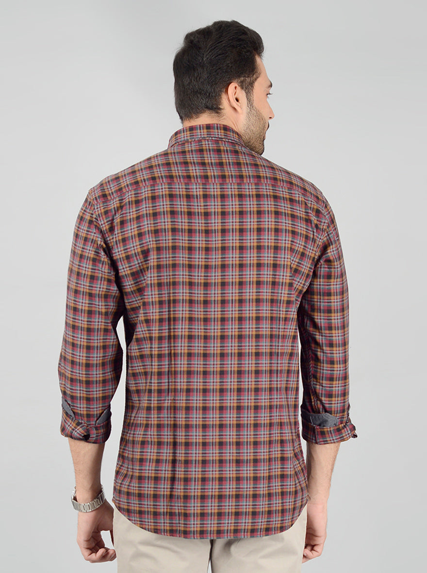 Maroon Checked Slim Fit Casual Shirt | JB Sport