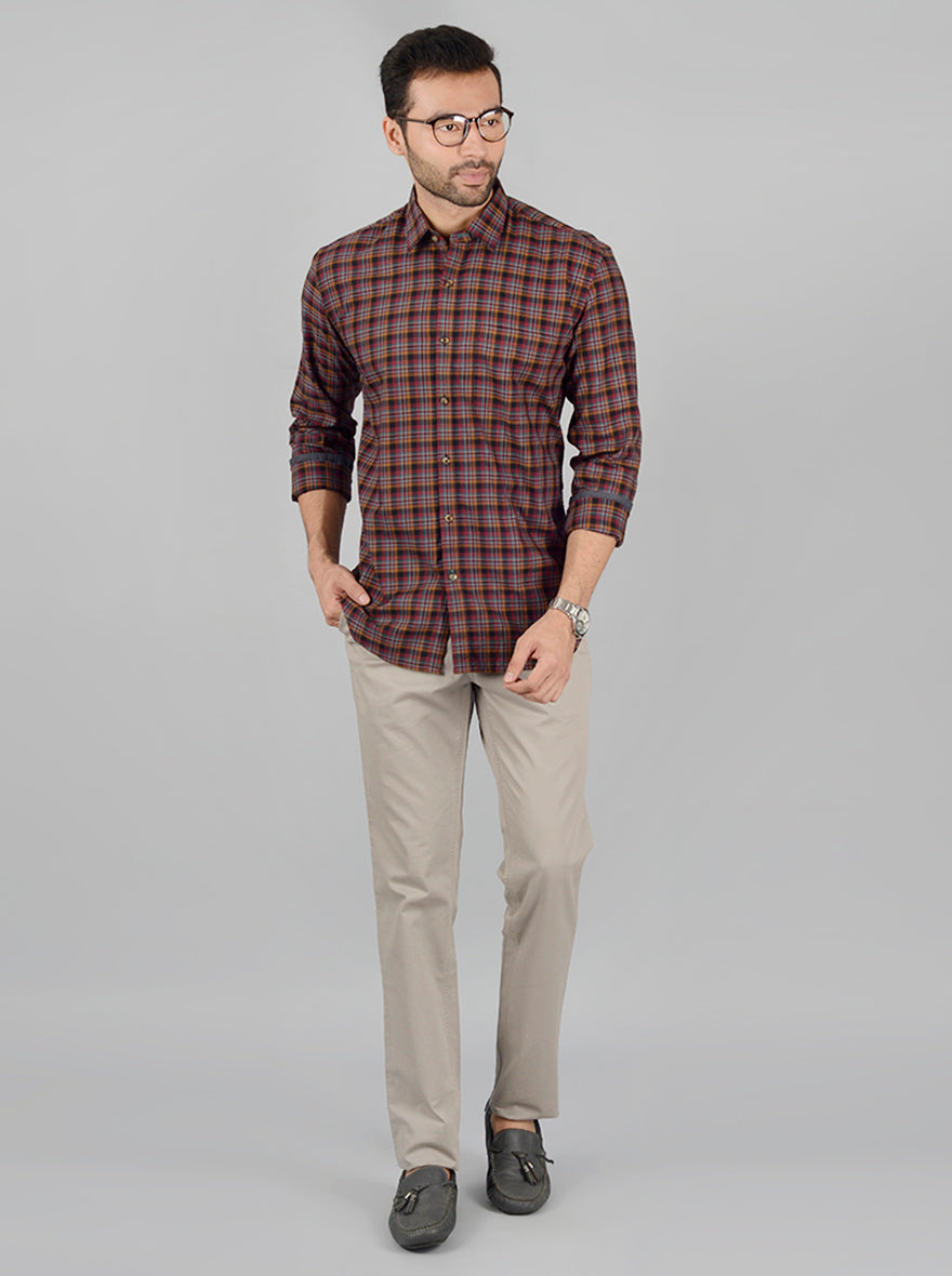 Maroon Checked Slim Fit Casual Shirt | JB Sport