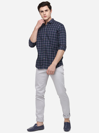 Dark Blue Checked Tailored Fit Casual Shirt | JB Sport