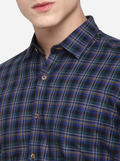 Dark Blue Checked Tailored Fit Casual Shirt | JB Sport