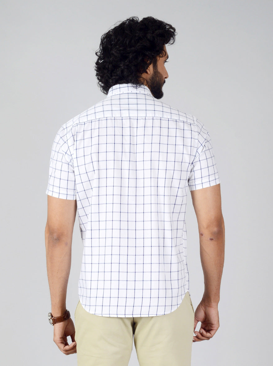 White & Blue Checked Classic Fit Casual Shirt | Greenfibre