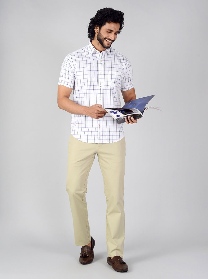 White & Blue Checked Classic Fit Casual Shirt | Greenfibre